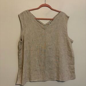 Crown Linen 100% Linen Neutral Normcore V Neck Sleeveless Top Sz XL X-Large